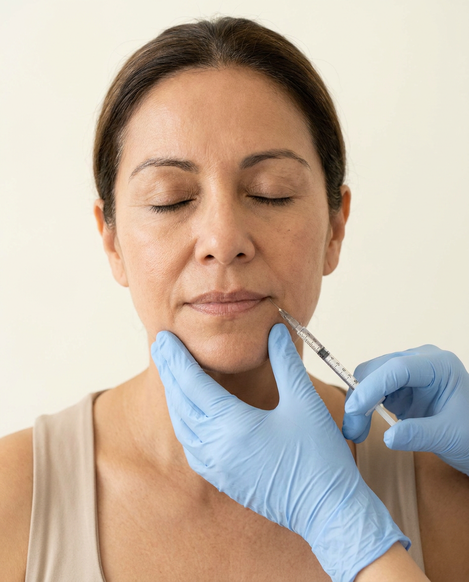 Close-up of Belotero smoothing lines around the mouth